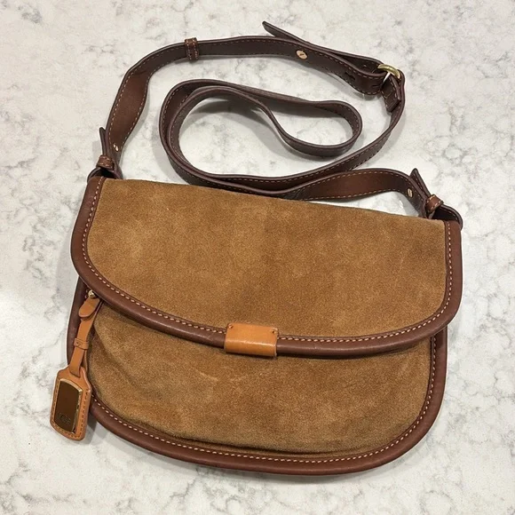 UGG Australia Brown Tan Leather Suede Crossbody Messenger Purse - Picture 1 of 10